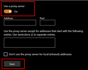 Klik peluncur Gunakan server proxy