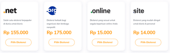 pilih domain dengan berbagai ekstensi