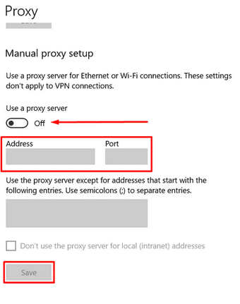 Pengaturan proxy manual