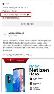pengiklan memakai beberapa variasi gambar dan teks yang berbeda untuk satu iklan yang sama.
