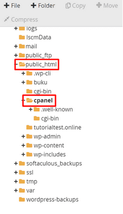 klik folder public_html dan cpanel untuk membukanya