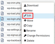 Setelah wp-login.php diupload, klik kanan pada file tersebut dan klik Edit untuk membukanya