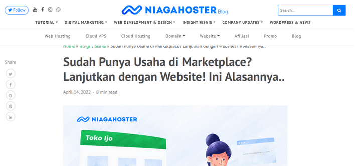 Contoh: Artikel Blog Niagahoster yang berjudul: Sudah Punya Usaha di Marketplace?
