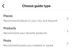 ketuk jenis panduan Instagram yang ingin Anda buat