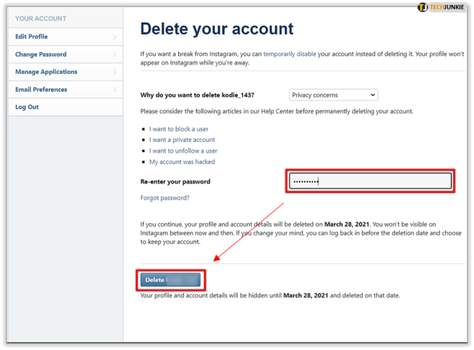 Deleting Instagram Account