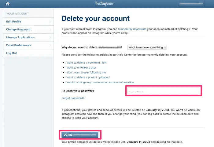 Delete My Instagram Account