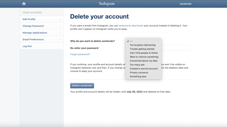How Instagram Account Delete